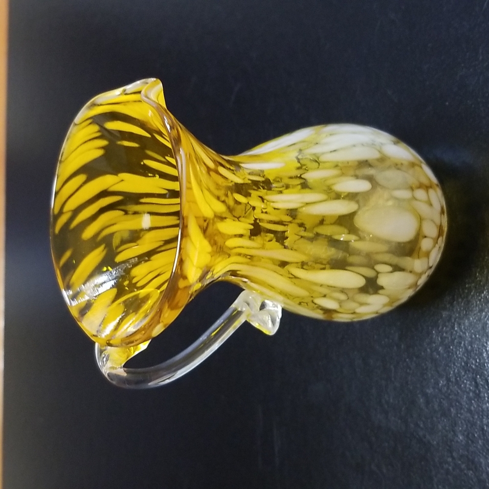 Vintage Hand Blown Art Glass Pitcher Amber with White Flecks